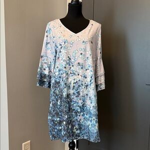 Chic Blue Patterned Long Sleeve Dress